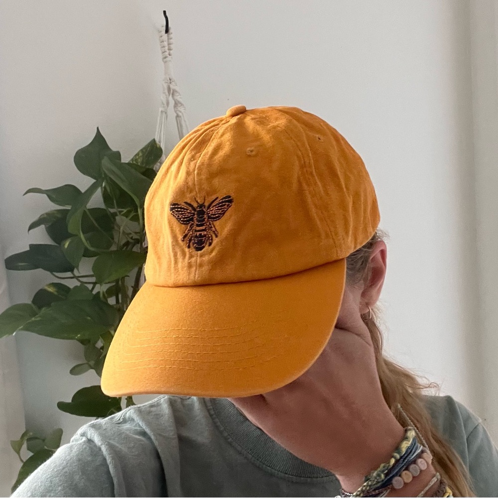 Orange Cap with Embroidered Bee